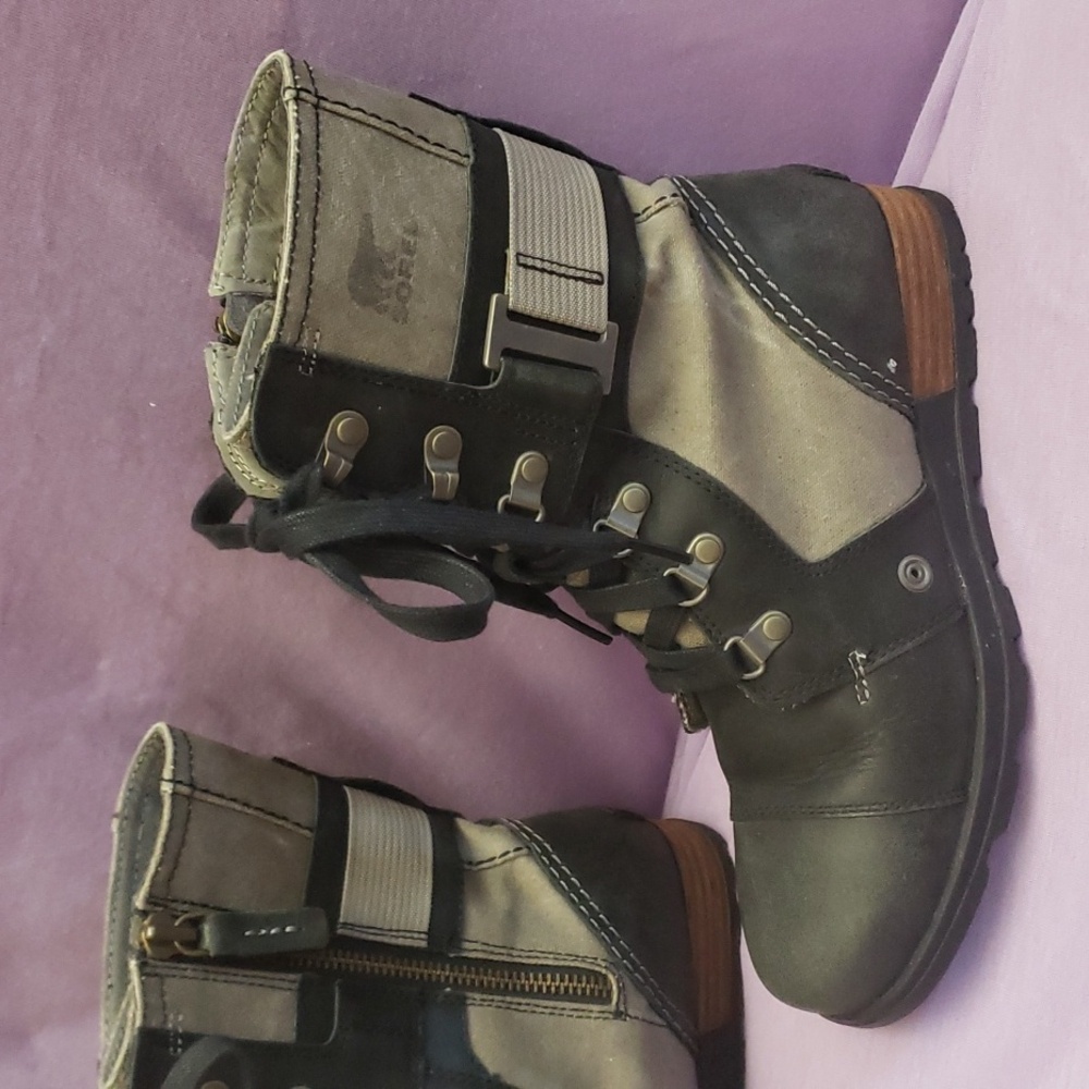 Womens Sorel Lace Up Combat Boots Ankle High Fits USA Size 8.5 Moto Punk Hiking